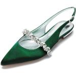 Zapatos verdes de goma de novia con hebilla de punta puntiaguda con pedrería talla 38 para mujer 