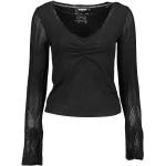 Camisetas negras de viscosa con encaje  rebajadas manga larga con escote V con logo Desigual talla XL para mujer 