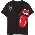 Camisetas estampada negras de algodón Rolling Stones con escote V Desigual talla M para mujer 