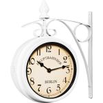 Reloj de Pared Estilo Retro Reloj de Cuarzo Vintage Doble Cara 2 Diales Soporte de Hierro Forjado Estilo Estación de Tren Blanco - Deuba