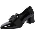 Zapatos negros de goma de tacón de punta cuadrada oficinas talla 40 para mujer 