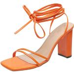 Sandalias naranja de piel de tiras de invierno con tacón de cuña con cordones informales talla 37 para mujer 