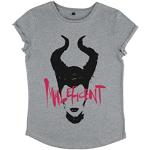 Disney Maleficent Mistress of Evil Paint Silhouette-Camiseta de Manga Corta para Mujer, Gris, XL