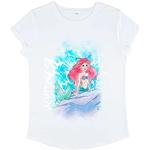 Disney The Little Mermaid Watercolor Splash-Camiseta de Manga Corta para Mujer, Blanco, XL