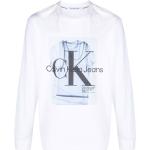 Camisetas estampada blancas de algodón rebajadas manga larga con cuello redondo con logo Calvin Klein Jeans para hombre 