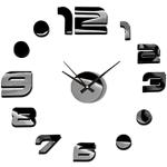 MPM Reloj de Pared Adhesivo 3D Negro Claro, Reloj de Pared DIY Moderno de la combinación de plástico y Vidrio
