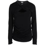 Camisetas fruncidas negras de viscosa manga larga con cuello redondo de punto DKNY talla XL para mujer 