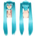 Doble cola de caballo Hatsune Miku Anime pelucas largas y rectas para niña encantadora sintética Cosplay Party Pelucas azul lago 100 cm/39 pulgadas