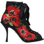 Botines negros de tela de caña alta floreados Dolce & Gabbana con motivo de flores talla 37 para mujer 