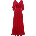 Vestidos rojos de gasa para boda con escote V formales de encaje talla XL para mujer 