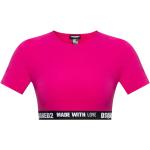 Camisetas deportivas rosas de algodón rebajadas manga corta con cuello redondo con logo Dsquared2 talla XL para mujer 