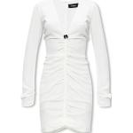 Vestidos blancos de seda de seda con escote V Dsquared2 fruncido para mujer 