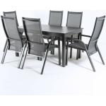 Edenjardin Muebles - Conjunto exterior mesa extensible 152/210 cm y 6 sillones reclinables y apilables, Aluminio color antracita, 6 plazas