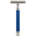 Edwin Jagger 3ONE6 DE - Maquinilla de afeitar (acero inoxidable, estriada, anodizado), color azul