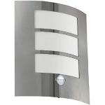 EGLO City Lámpara de exterior de 1 foco con detector de movimiento, aplique con sensor de acero inoxidable, plástico, plata, blanco, casquillo E27, IP44