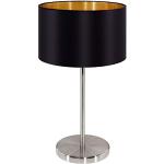 EGLO Lámpara de mesa Maserlo, lámpara de escritorio textil de 1 foco, luz de mesita de noche de acero y tela, color níquel mate, negro, dorado, portalámparas E27, incl interruptor