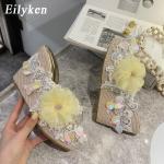 Zapatillas grises de caucho con plataforma de verano floreadas para mujer 