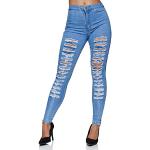 Jeans azules celeste de poliester de cintura alta rotos talla L para mujer 