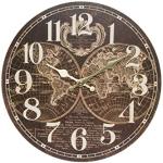 elbmöbel Reloj de pared – Reloj de cocina de madera con gran esfera de MDF, reloj retro en moderno diseño Shabby Chic (globo terráqueo marrón)