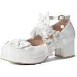 Zapatos blancos de sintético con puntera redonda de otoño de punta redonda con tacón de 5 a 7cm oficinas de encaje talla 40,5 para mujer 