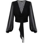 Blusas negras de gasa de seda  rebajadas con escote cruzado Elisabetta Franchi talla M para mujer 