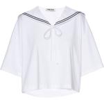 Camisetas blancas de algodón de manga corta manga corta marineras con logo Miu Miu con lazo para mujer 