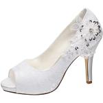 Zapatos blancos de novia de punta abierta de encaje talla 38 para mujer 