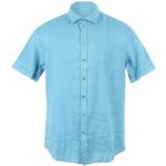 Camisas azules celeste de lino de lino  tallas grandes manga corta con logo Armani Emporio Armani talla XS para hombre 