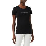Camisetas negras de microfibra de cuello redondo con cuello redondo Armani Emporio Armani con tachuelas talla S para mujer 