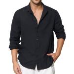 Camisas negras de algodón cuello Mao de verano manga larga informales talla M para hombre 