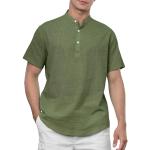 Camisas verde militar de algodón cuello Mao rebajadas tallas grandes manga corta con cuello alto transpirables militares talla S para hombre 