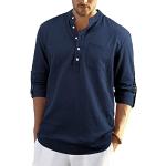 Camisas azul marino de algodón de lino  de verano tallas grandes con cuello alto transpirables informales talla XXL para hombre 