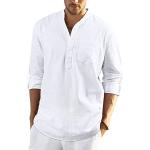 Camisas blancas de algodón de lino  de verano tallas grandes con cuello alto transpirables informales talla 4XL para hombre 