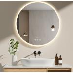 Espejo de baño redondo con luz neutra 80cm espejo de baño led con Interruptor táctil, Antivaho, Reloj, regulable, funcion memoria - Meykoers
