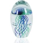 EUSTUMA Adorno de estatuilla de Medusas de Vidrio soplado a Mano, pisapapeles de Vidrio,colección de Animales Marinos para Regalo de cumpleaños, (Medusa Verde Azul)