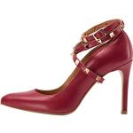Zapatos rojos de piel de tacón con tacón de aguja de encaje con tachuelas talla 36 para mujer 
