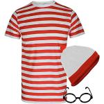 Fairy Trendz - Juego de 3 piezas para hombre y mujer, diseño de rayas rojas y blancas, color rojo y blanco, Conjunto de gafas de camiseta para hombre y mujer, Medium