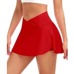 Falda de tenis plisada con pantalones cortos para mujer, cintura alta, cruzada, atlética, golf, con bolsillos, minifalda, rosso, 34