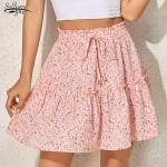 Faldas rosas de poliester de cintura alta de otoño tallas grandes maxi vintage floreadas con volantes talla XL para mujer 