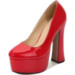 Zapatos rojos de goma con plataforma de punta redonda con tacón más de 9cm formales talla 46 para mujer 