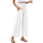 Pantalones blancos de lino de cintura alta de verano lavable a mano informales talla M para mujer 