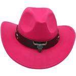 Faringoto Sombrero de vaquero occidental Estilo étnico Top Hat Vaca Cabeza Flor Cinturón, Rosa Roja, Talla única