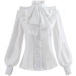 Blusas blancas de gasa de manga larga tallas grandes manga larga con cuello alto lavable a mano vintage de encaje con lazo talla XXL para mujer 
