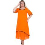Vestidos naranja de licra de cuello redondo tallas grandes media manga con cuello redondo informales talla 3XL para mujer 