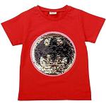 Flip Sequin Magic Camiseta de algodón de Manga Corta Camisetas Tops niños niños (tamaño 3-8) (120, Red)