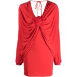 Vestidos rojos de viscosa de manga larga rebajados manga larga floreados fruncido talla XL para mujer 