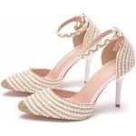 Zapatos dorados de goma de novia formales con perlas talla 38 para mujer 