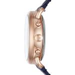 Relojes híbridos dorados de acero inoxidable con alarma analógicos con correa de piel Fossil con acabado pulido Bluetooth para mujer 