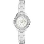 Relojes blancos de acero inoxidable de pulsera rebajados impermeables con fecha Cuarzo con correa de plata Fossil Stella para mujer 