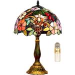 FUMAT Lámpara Tiffany, Lámpara de mesa con decoración de rosas, con enchufe e interruptor de la UE, coloreado pantalla de vidrio, perfecta para una mesilla de noche o un escritorio